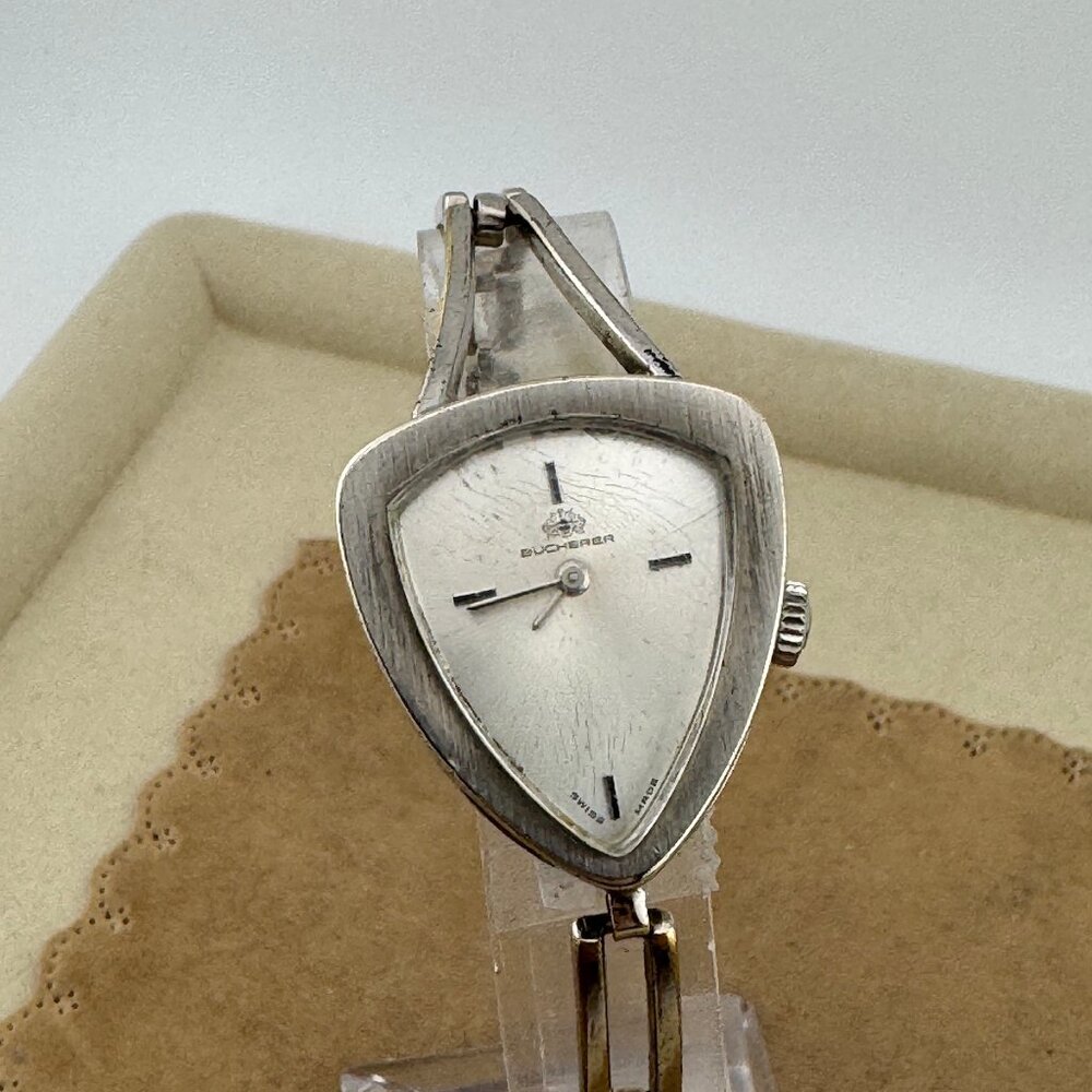 Vintage 1940's Bucherer Trianglular Watch Hand Wind with Link Bracelet